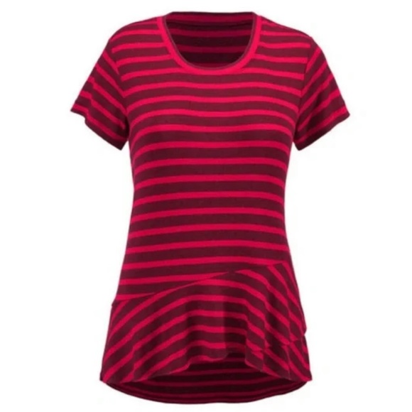 CAbi Sweet Talk Garnet and Red Striped Peplum Top Size Small - Picture 1 of 7